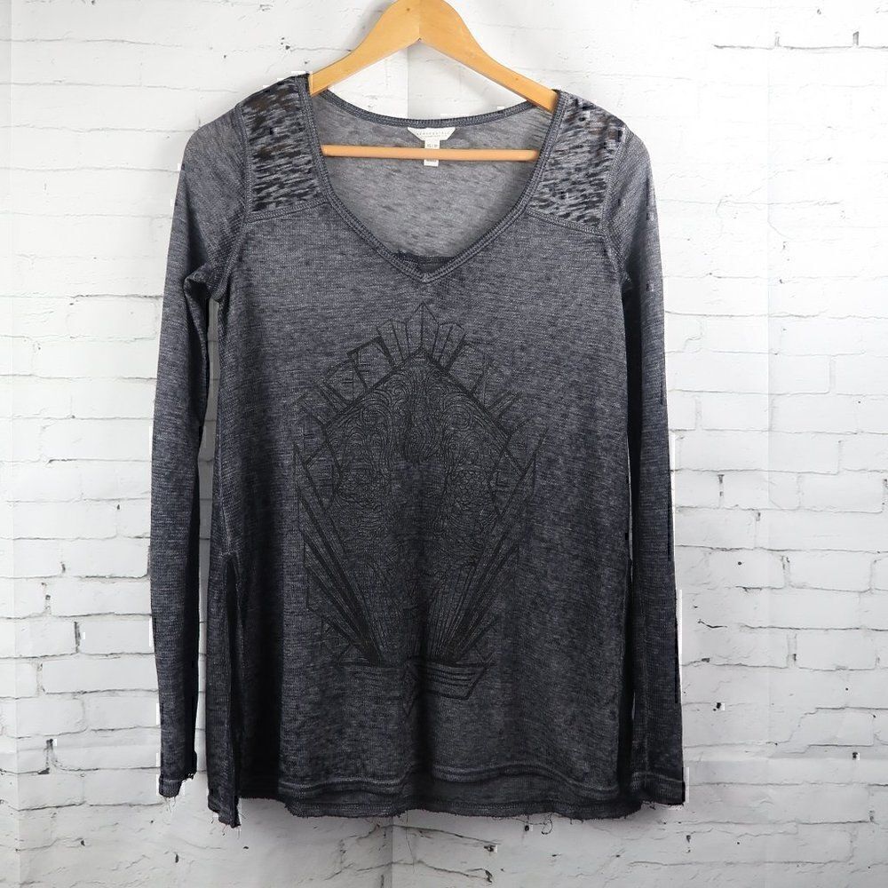 AEROPOSTALE LADY OF ZEN GREY LONG SLEEVE V NECK OVERSIZED YOGA TOP SIZE XS